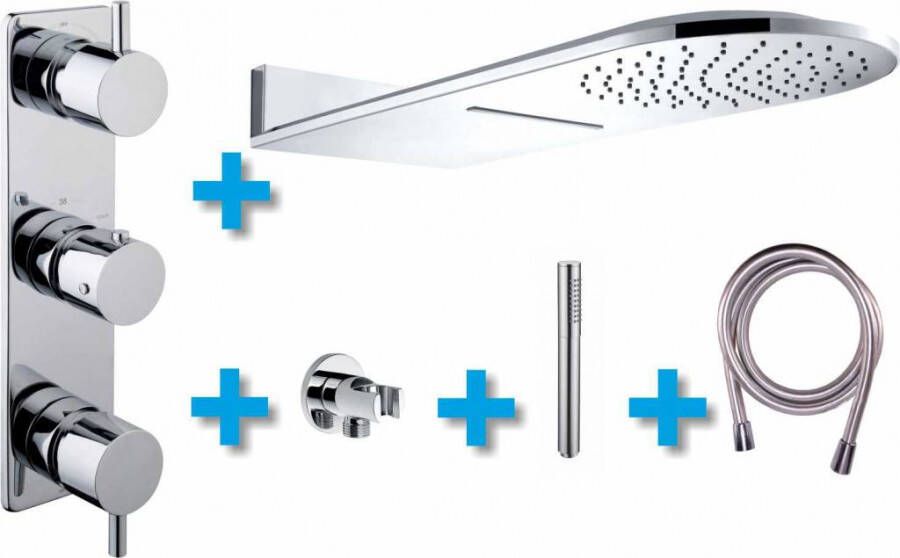 Xellanz Regendoucheset Inbouw Muur Bornova 25cm Rond Chroom Thermostaatkraan Handdouche Waterval