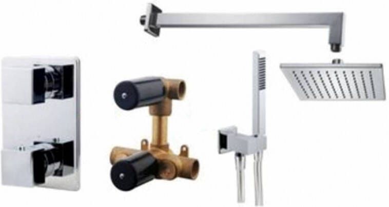 Wiesbaden Thermostatische Inbouw Regendouche Set Type 106 Wandarm 20 cm Vierkant incl. Inbouwdeel - Foto 2