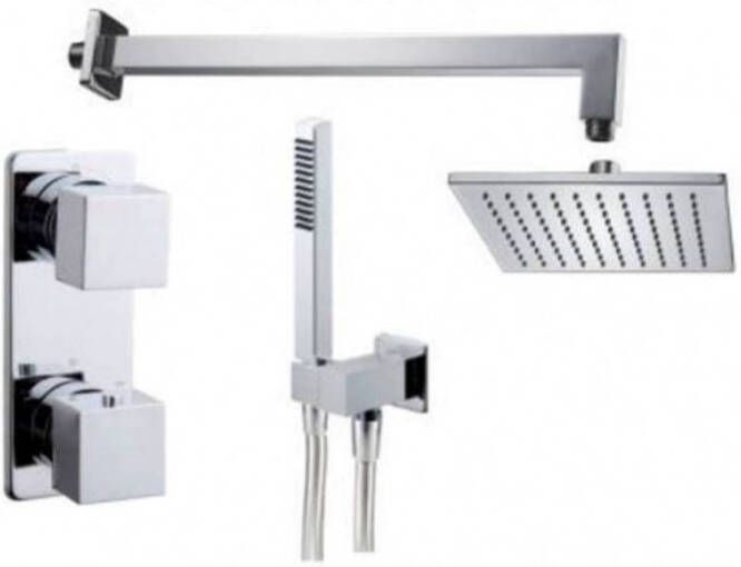 Xellanz Regendoucheset Inbouw Muur Mila 30cm Vierkant Chroom Thermostaatkraan Handdouche