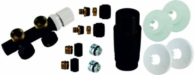 Wiesbaden Radiator Onderblok Haaks Rechts Mat Zwart (Voor midden aansluiting)