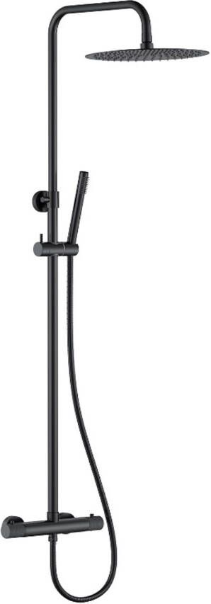 Wiesbaden Ribbd thermostatische regendoucheset opbouw mat zwart - Foto 2
