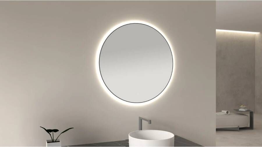 Wiesbaden Ronde Spiegel Novi met LED Dimbaar 80 cm Mat Zwart