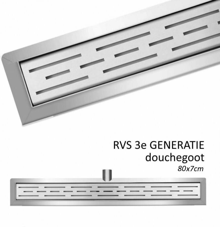 Wiesbaden RVS 3e G.douchegoot +muurflens +RVS sifon +filter 80x7