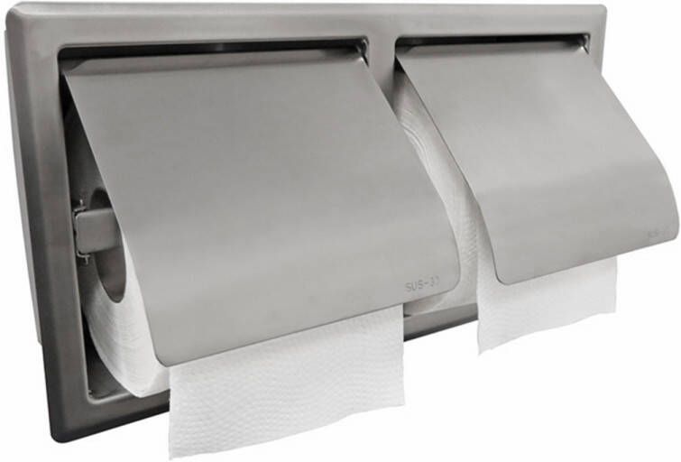 Wiesbaden Sunk dubbele inbouw toiletrolhouder met klep RVS 24.3845 - Foto 2