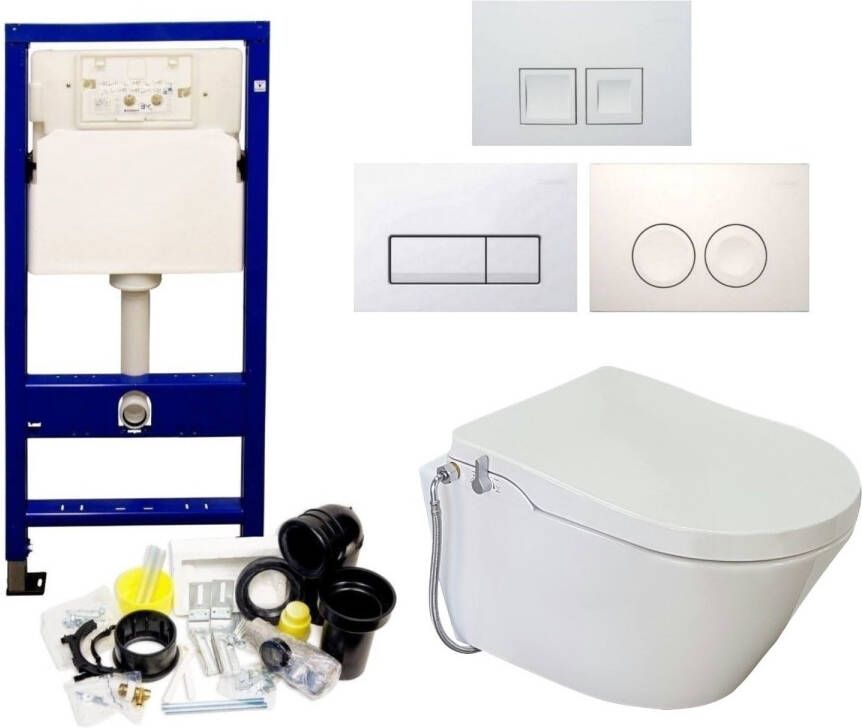 Geberit UP100 Toiletset set46 Wiesbaden Luxe Douchewc Stroomloos Met Metro Pot Delta drukplaat