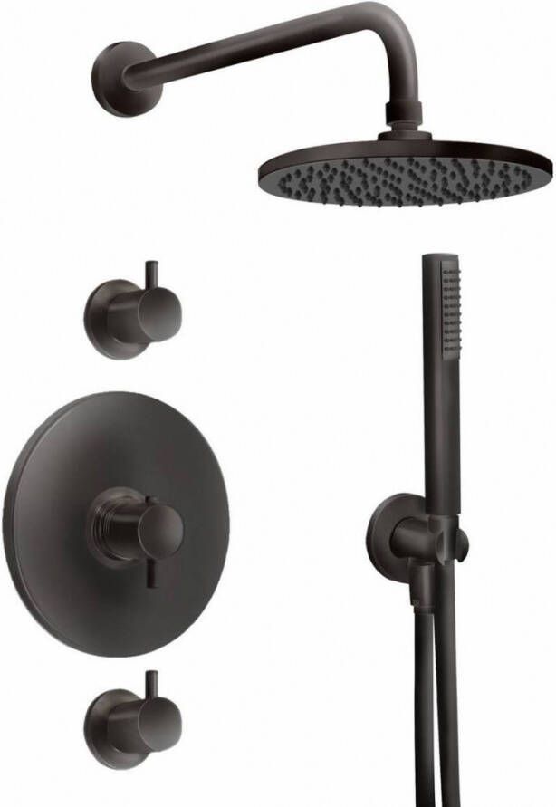 Beterbad Xenz Inbouw Regendoucheset Xenz Duero Thermostatisch met Stopkranen 20 cm met Handdouche Mat Zwart