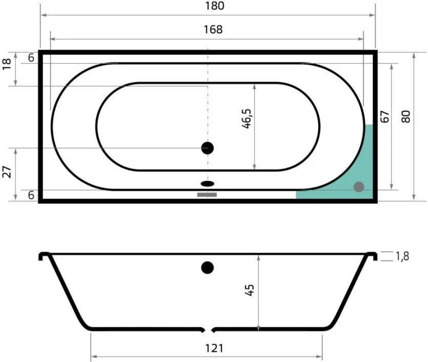 XenZ Ligbad Beterbad Madeira 180x80 cm Inclusief Badpoten Antraciet