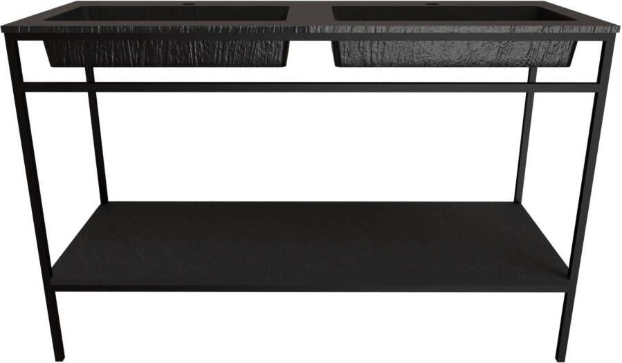Ben Avira vrijstaand badmeubel 2 wasbakken met mat zwart frame 120 3x46 5 cm Zwart