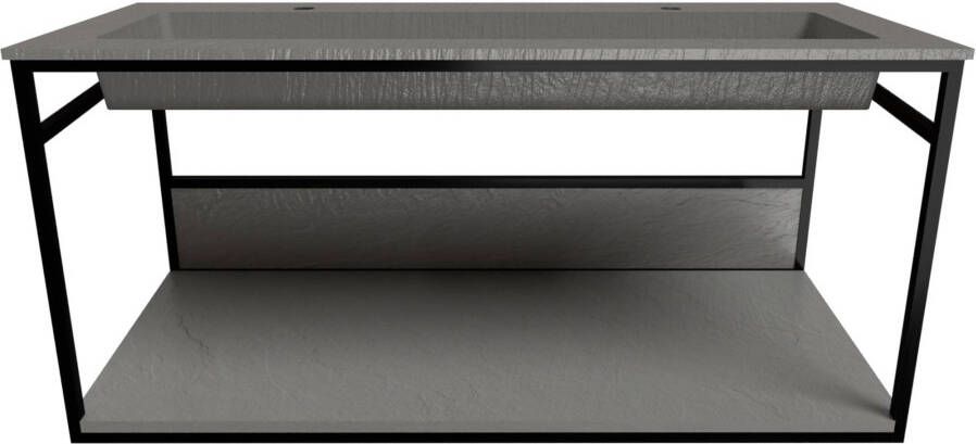 Ben Avira XL badmeubelset met wastafel en mat zwart wandframe 120 3x46 5 cm Cement grijs