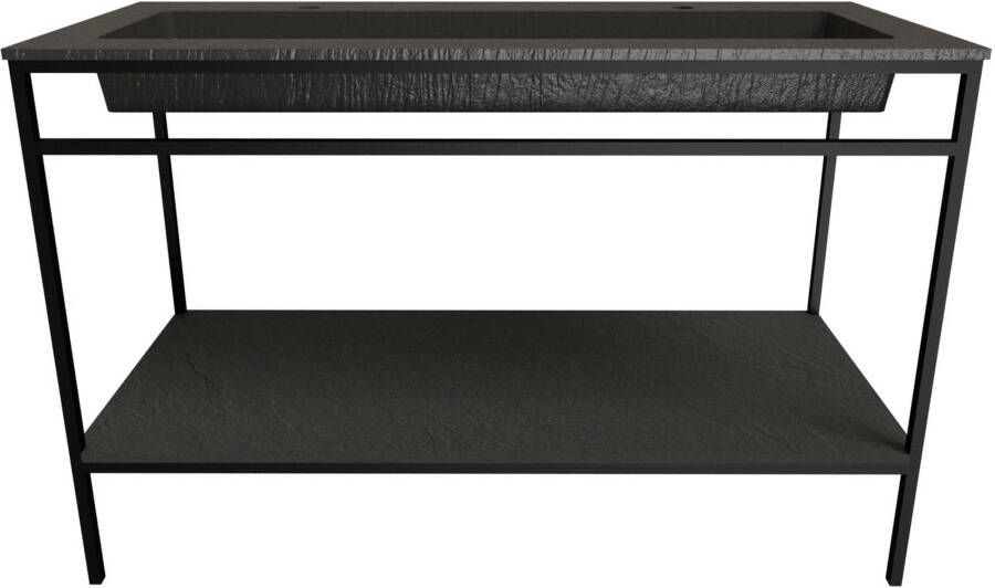 Ben Avira XL vrijstaand badmeubel met wastafel en mat zwart frame 120 3x46 5 cm Lava