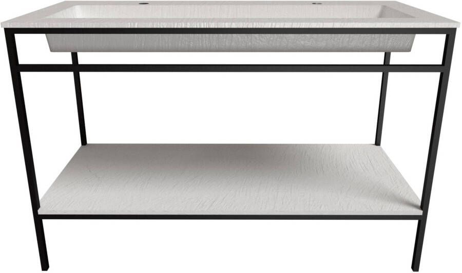 Ben Avira XL vrijstaand badmeubel met wastafel en mat zwart frame 120 3x46 5 cm Glans wit
