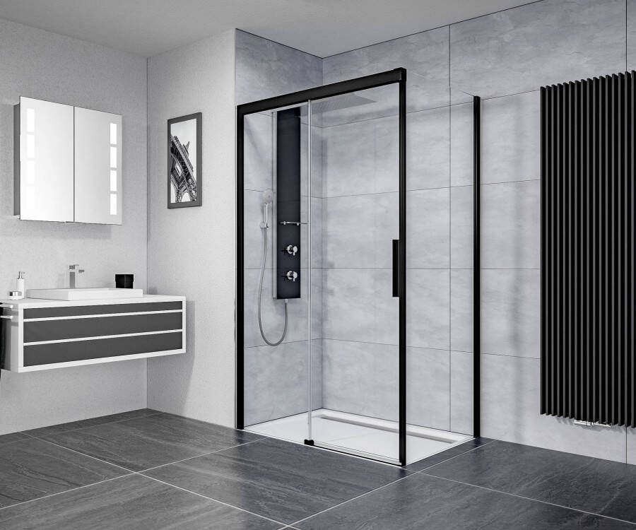 Ben IMotion douchecabine met schuifdeur naar links incl. antikalk 120x90x206cm mat zwart