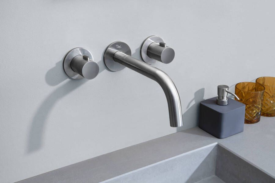 Ben Lavion 3-gats inbouw wastafelkraan afdekset Geborsteld Nickel