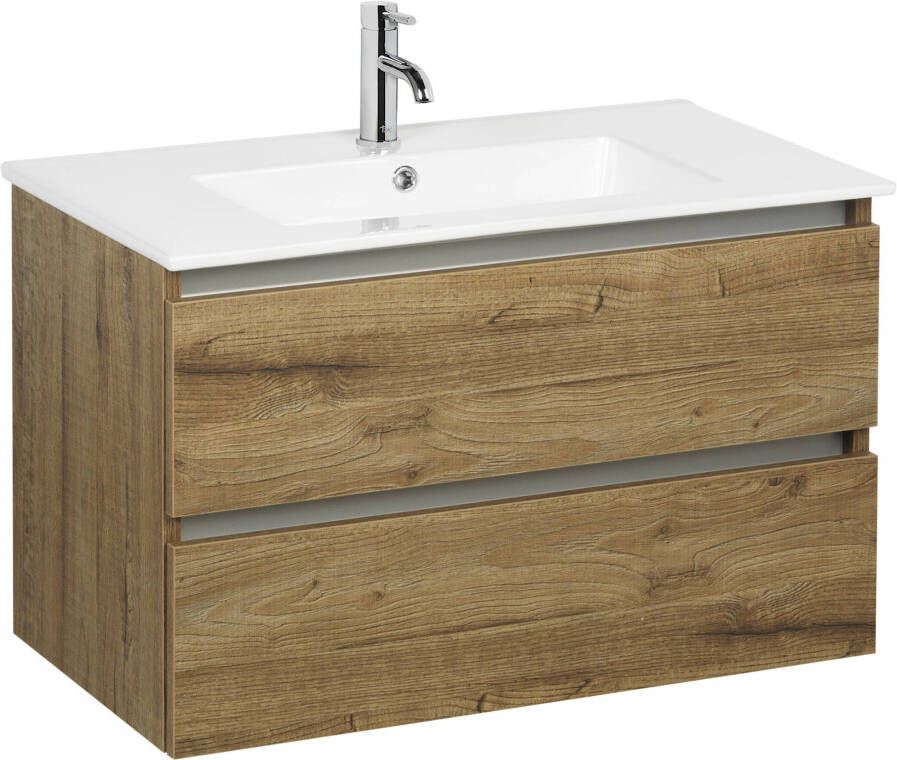 Ben Limara badmeubel met aluminium greeplijst 80x47cm Sherwood met keramische wastafel