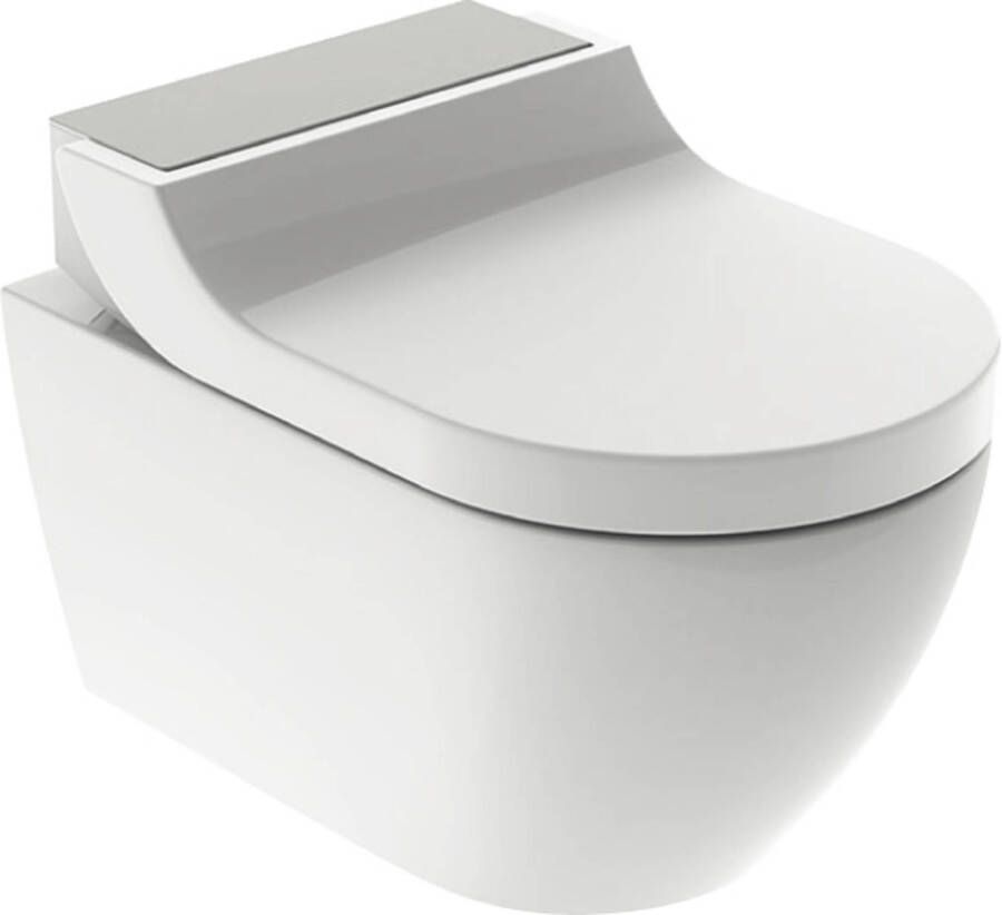 Geberit AquaClean Tuma Comfort douche wc hangend met geurafzuiging föhn ladydouche en verwarmbare softclose zitting met decorplaat RVS wit