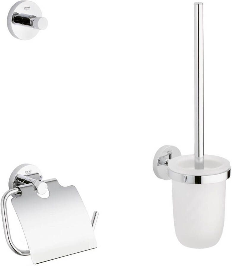 Grohe Essentials Toilet accessoireset 3-delig met toiletborstelhouder handdoekhaak en toiletrolhouder met klep chroom 40407001