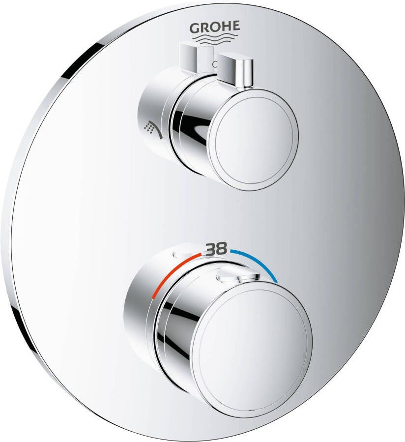 GROHE Grohtherm ronde afdekplaat voor thermostatische mengkraan voor 2 uitgangen met omstelknop voor hoofd- en handdouche met QuickFix chroom