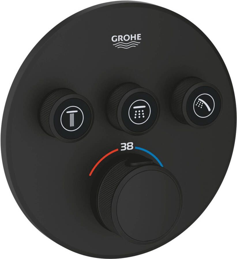 Grohe Grohtherm SmartControl thermostaat met 3-weg omstelling rond phantom black zwart mat