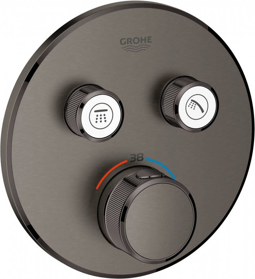 GROHE Grohtherm Smartcontrol opbouwdeel thermostatisch rond wand eengreeps met 2x omstelinrichting hard graphite geb
