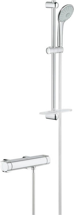 Grohe Grohtherm 2000 Doucheset thermostatische douchekraan met glijstangset 60cm ronde handdouche 3 straalsoorten gladde doucheslang met zeepschaal chroom 34195001