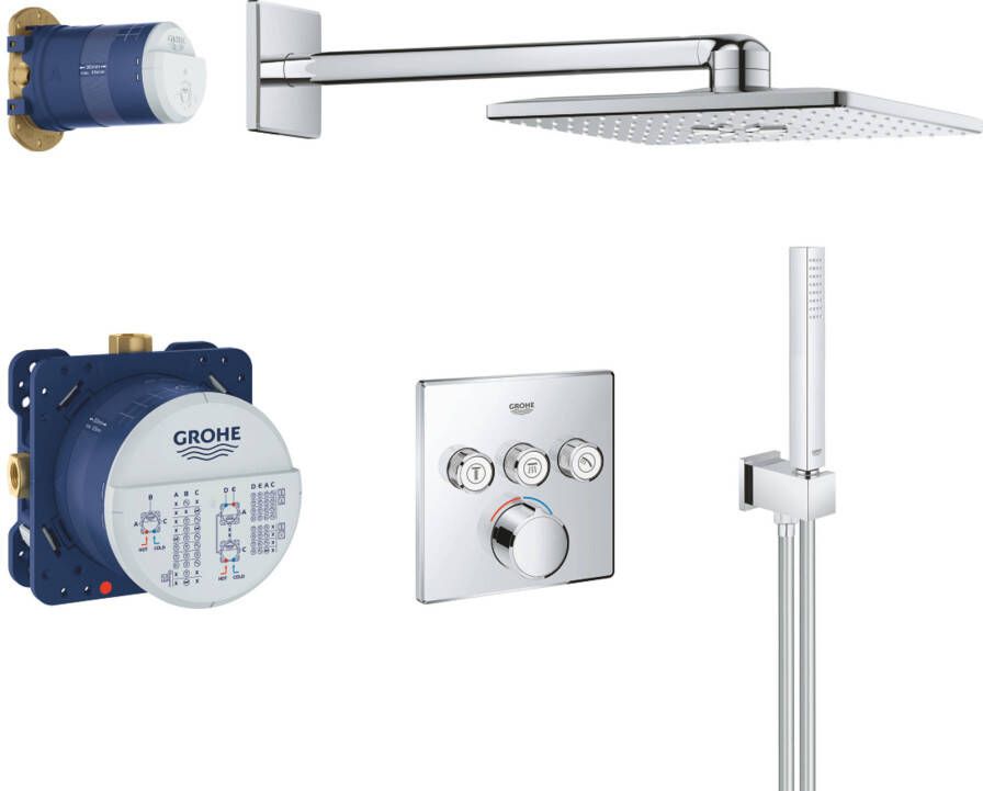 Grohe SmartControl Regendoucheset Inbouw hoofddouche rechthoekig 31cm 2 functies handdouche staaf 1 stand chroom 34712000