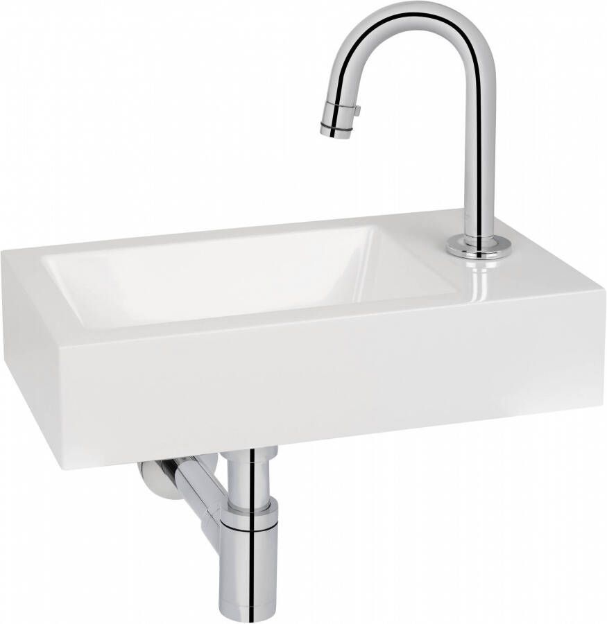 Saniselect Squared fontein incl. chromen kraan met C-uitloop rechts 40 5x22x9cm Wit