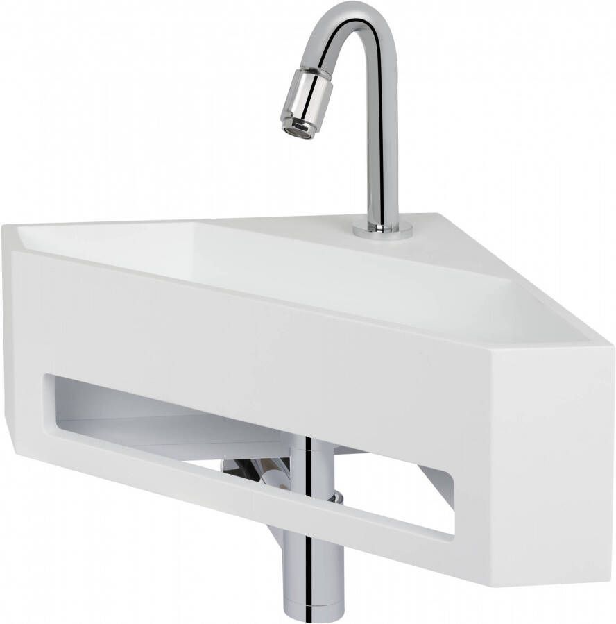 Saniselect Tenna hoekfontein incl. chromen kraan en handdoekhouder 35x35x16cm Mat wit