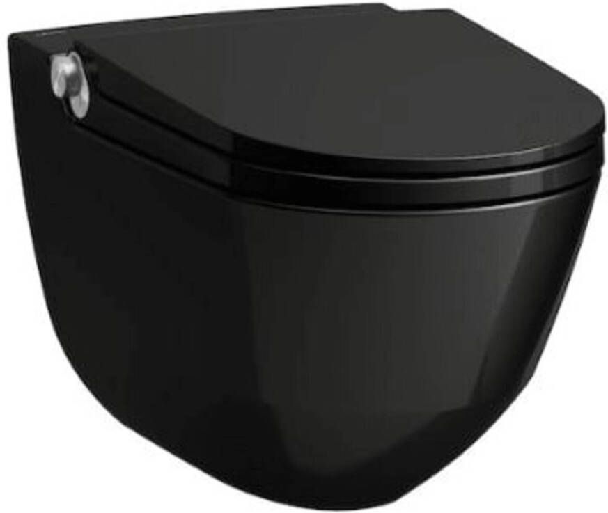 Laufen Cleanet RIVA Douche WC 35.5x60x61.5cm diepspoel incl. closetzitting met deksel en softclose keramiek glanzend zwart glans h8206910200001