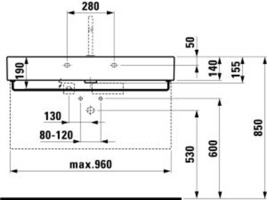 Laufen wastafel Living City 100x46 cm. met 2 kraangaten