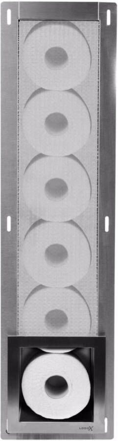 Looox Closed Inbouw Reserverolhouder 17.3x74x14cm 6 rollen RVS geborsteld cl1 - Foto 3