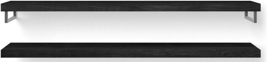 Looox Wooden Base Shelf Duo Wastafelblad 200x46x7 cm Black RVS