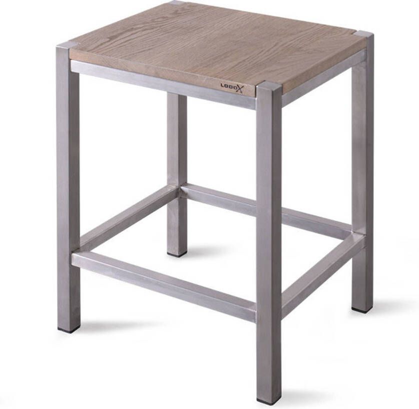 Looox Wood collection douche stool 35x30x45 met frame RVS geborsteld eiken RVS geborsteld wstoolrvs