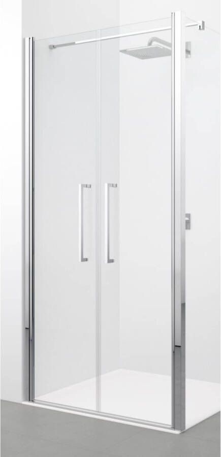 NOVELLINI Young 2.0 2B Douchedeur in nis of met zijwand 2x draaideur 2000 x 930mm(HxB ) profiel mat chroom 6mm glas helder - Foto 2