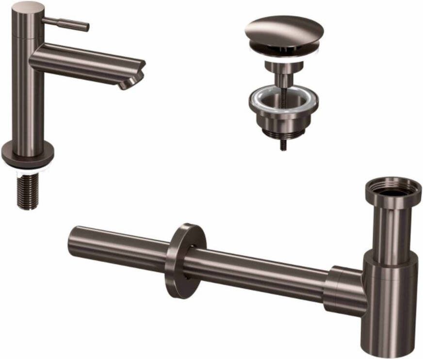 Saqu Stream fonteinkraan laag incl. afvoerplug en sifon metal black