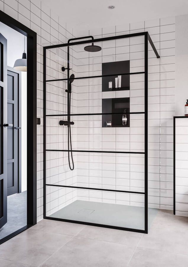 Saqu Miralo industriële inloopdouche incl. antikalk 90x200cm mat zwart