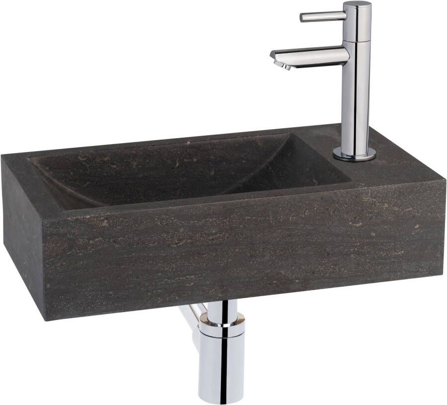 Saqu Nature Collection fonteinset met moderne chromen kraan rechts natuursteen