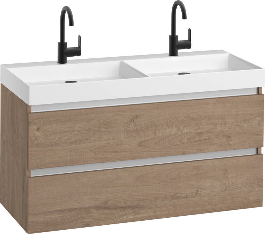 Saqu Gaia voorgemonteerd badmeubel met aluminium greeplijst incl. wastafel 120 7x51 6cm toffee