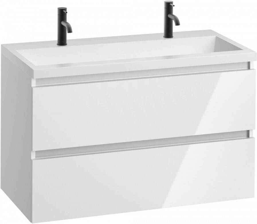 Saqu Gaia voorgemonteerd badmeubel met aluminium greeplijst incl. mat witte wastafel 100x51 5cm glans wit