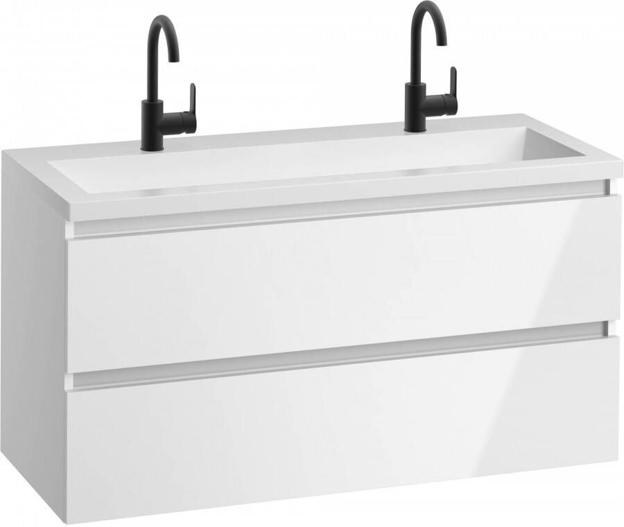 Saqu Gaia voorgemonteerd badmeubel met aluminium greeplijst incl. mat witte wastafel 120x51 5cm glans wit