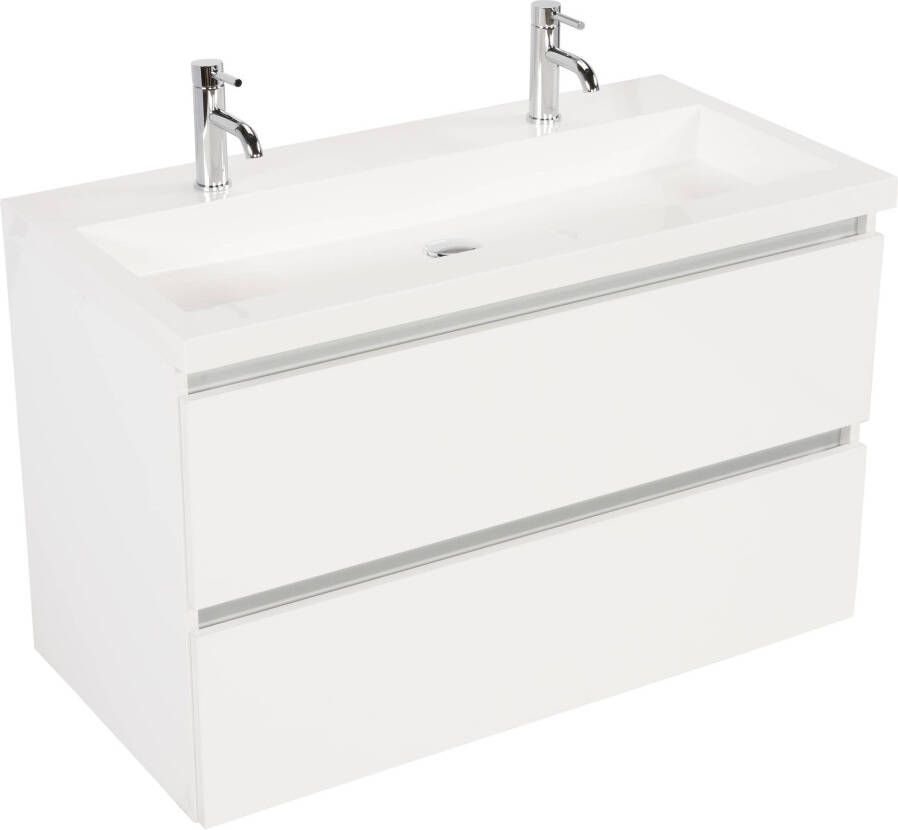 Saqu Gaia voorgemonteerd badmeubel met aluminium greeplijst incl. wastafel 100x51 5cm glans wit