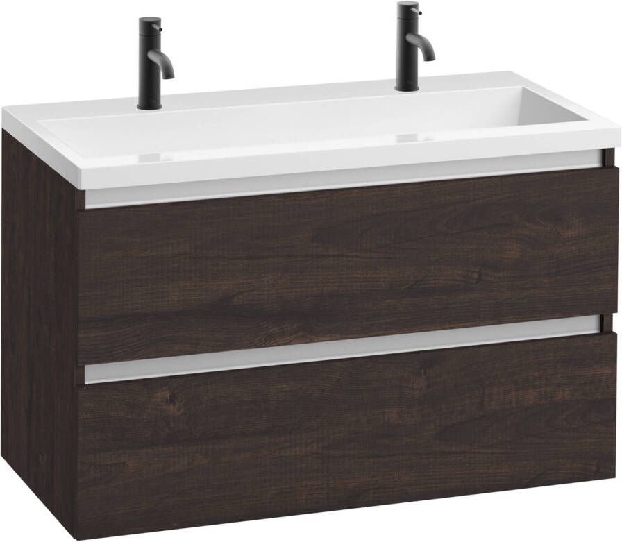 Saniselect Guarda meubelset 2 lades met mineraalmarmere wastafel greeploos 100cm Kasteel Bruin