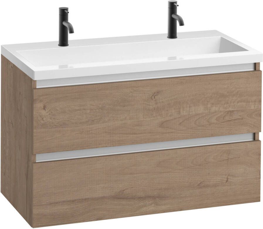 Saqu Gaia voorgemonteerd badmeubel met aluminium greeplijst incl. wastafel 100x51 5cm toffee