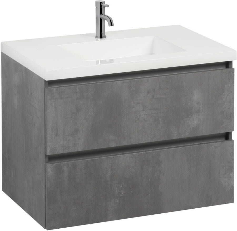 Saniselect Guarda meubelset 2 lades met mineraalmarmere wastafel greeploos 80cm Beton Grijs