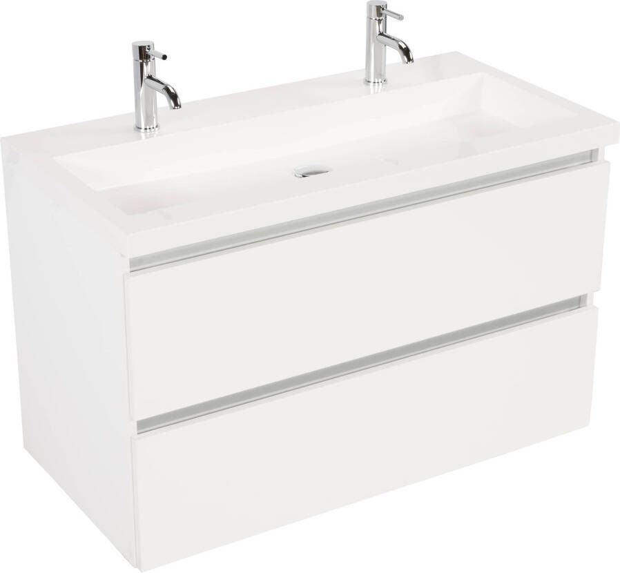 Saniselect Guarda Slimline badmeubelset 100x40cm met 2 kraangaten Glans Wit