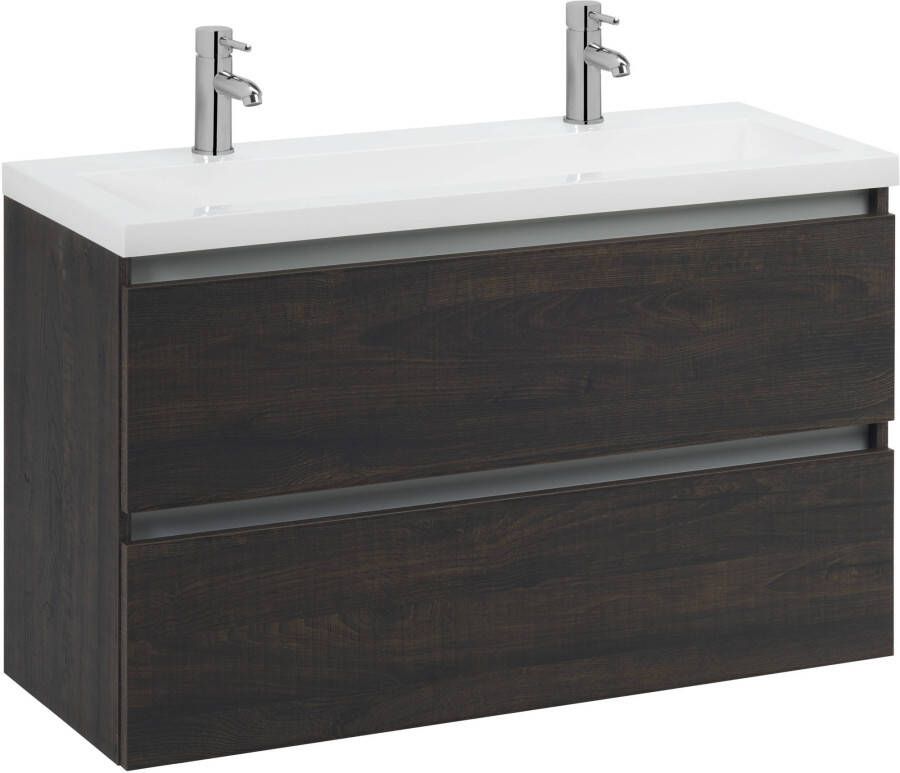 Saniselect Guarda Slimline badmeubelset 100x40cm met 2 kraangaten Kasteel Bruin