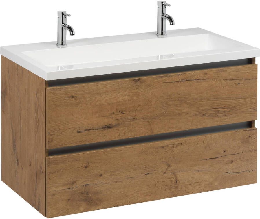 Saqu Gaia voorgemonteerd ondiep badmeubel met aluminium greeplijst incl. wastafel 100 5x40cm wild eiken
