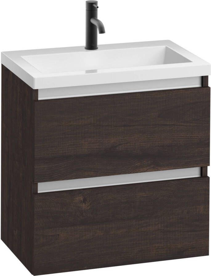 Saqu Gaia voorgemonteerd ondiep badmeubel met aluminium greeplijst incl. wastafel 60x40cm kasteel bruin