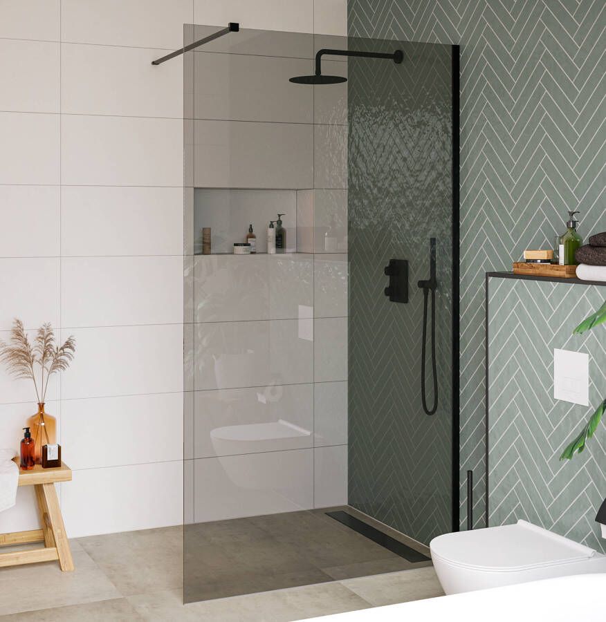 Saqu Modulo inloopdouche incl. antikalk 120x210cm grijs glas mat zwart