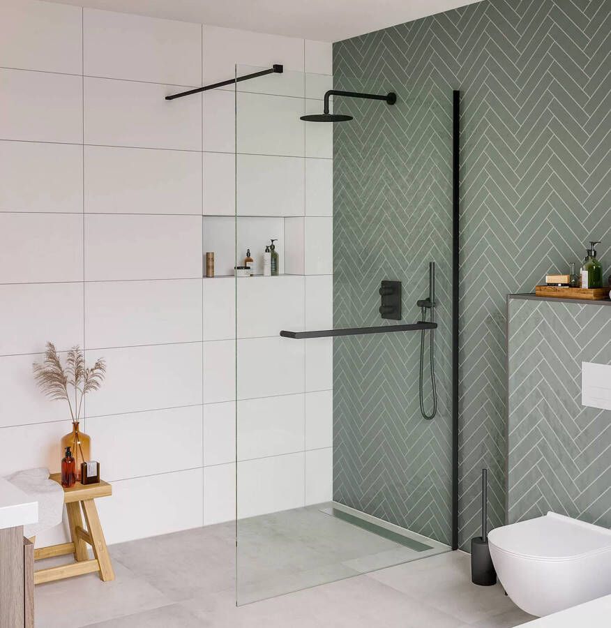 Saniselect Modella Inloopdouche 120x210 cm Helder Glas Mat Zwart met Handdoekhouder