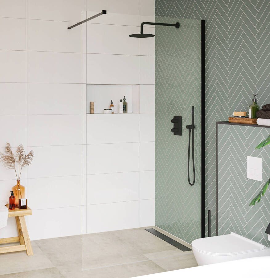 Saniselect Modella Inloopdouche 80x210 cm Helder Glas Mat Zwart